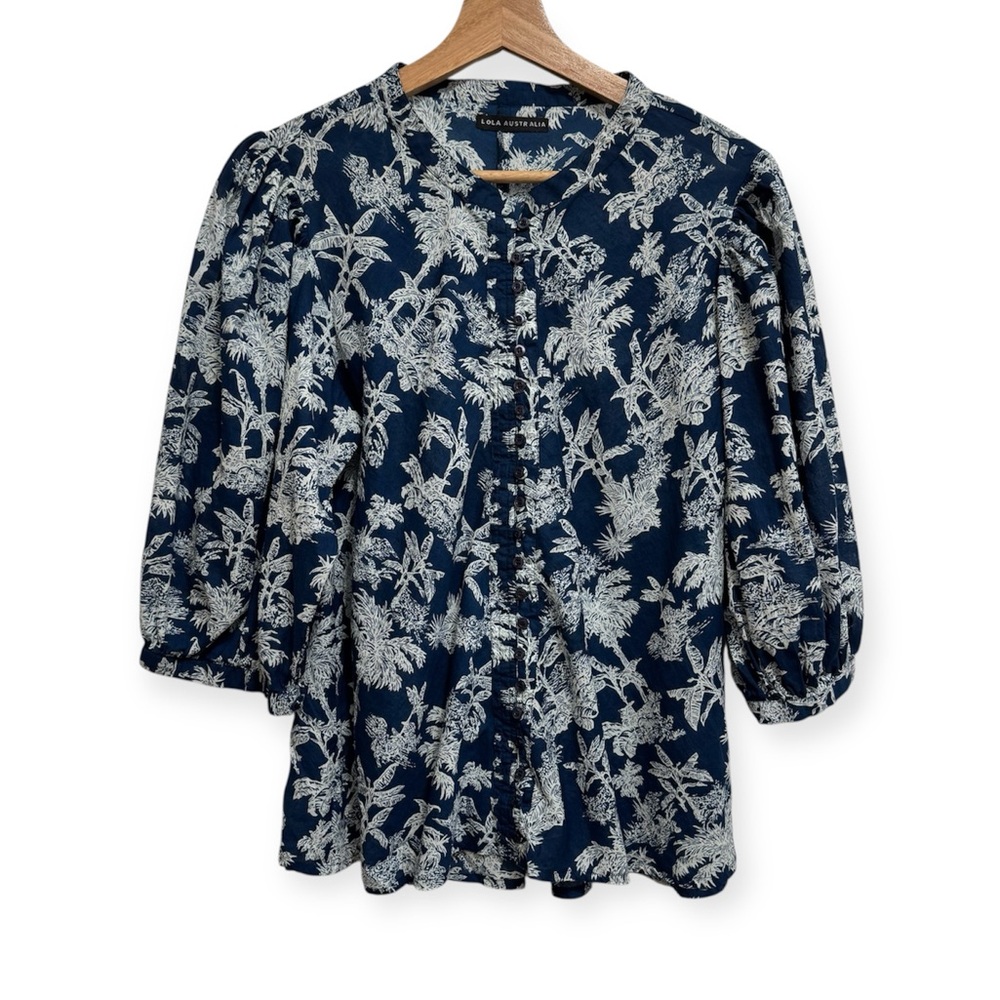 Lola Australia Tropical Oversized Button Front‎ Peasant Top